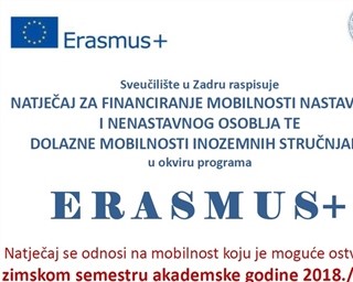 Erasmus+ - Natječaj za financiranje mobilnosti osoblja u zimskom semestru akademske godine 2018./2019.